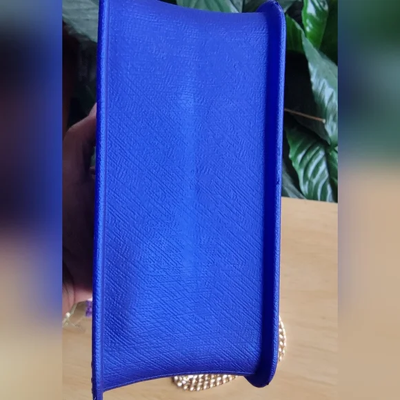 LA MIEL True Blue and Gold Studded Crossbody Bag & Rainbow Moonstone Bracelet. - Picture 5 of 12